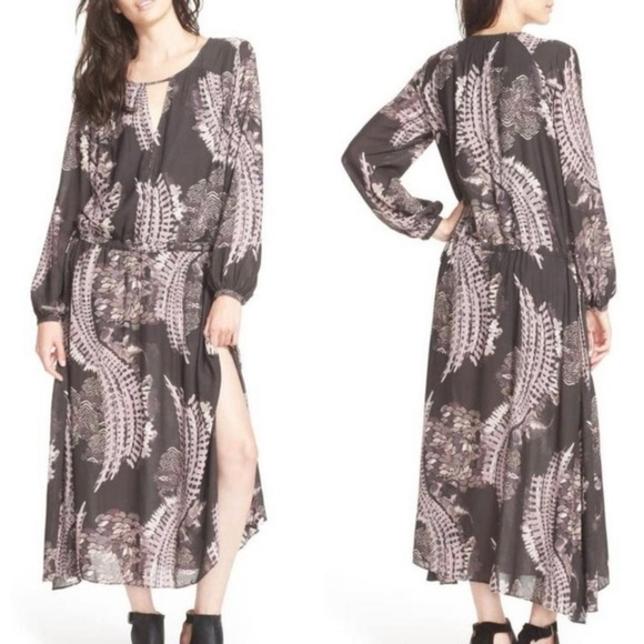 FREE PEOPLE Out of the Woods Raven Boho Long Sleeve Maxi Dress NWT XS Peasant - Picture 1 of 16